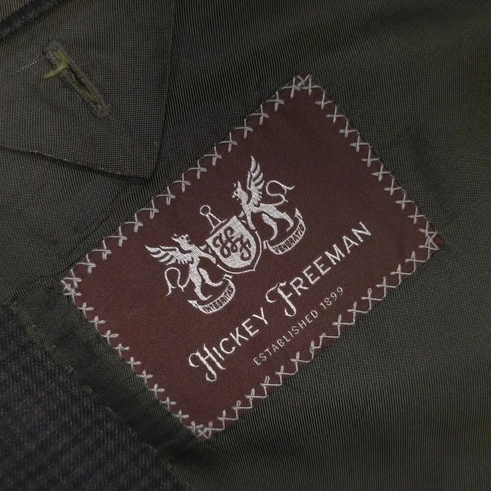 HICKEY FREEMAN Est 1899 USA Wool Blazer Jacket Sport Coat Brown Check 44L Beacon